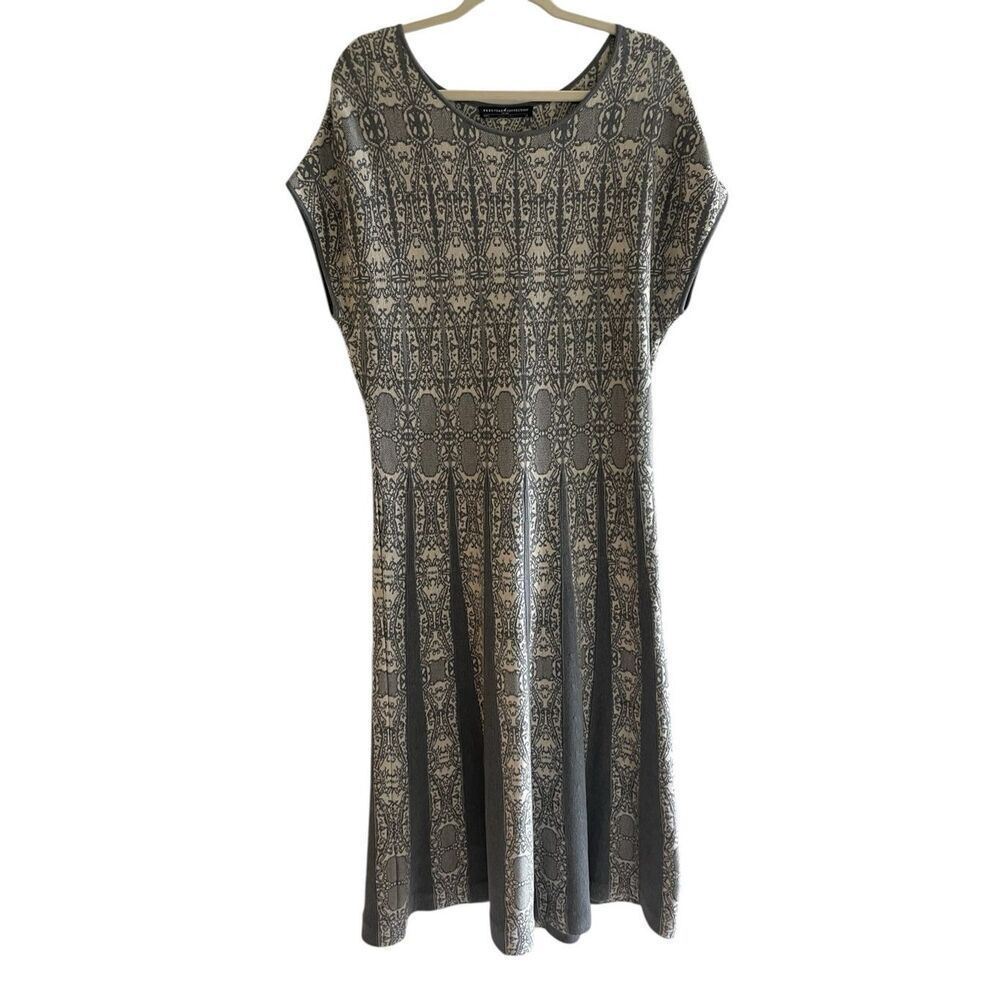 Peruvian Connection Gray Jacquard Sweater Cotton Knit Maxi Dress Women’s Sz XL
